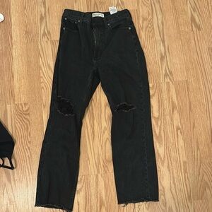 Abercrombie ripped high waisted straight leg black jeans
